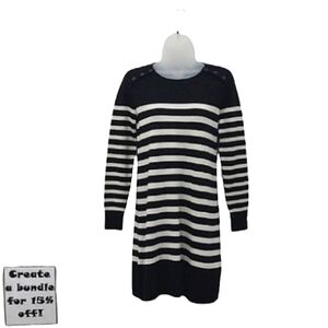 LOFT Petites Midi Sheath Knit Sweater Dress Striped Long Sleeve Boatneck Tunic